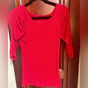Alemi + Kin Red Long Sleeve Top with Ruched Shoulders & Sleeves Size S